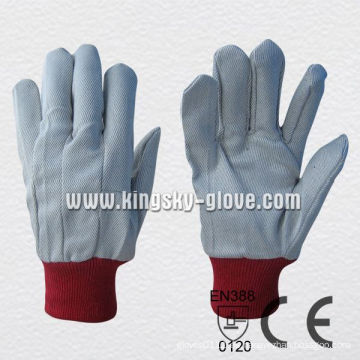 Guantes de trabajo de algodón de taladro de muñeca de punto de poliéster-2100. Rd